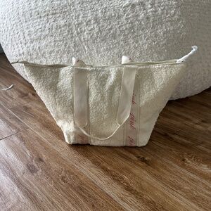 New Victorias Secret Pink Large Zip Tote Bag Cozy Plush Sherpa Cream and Pink